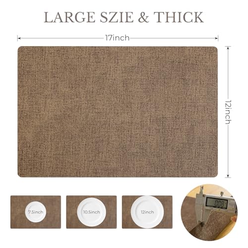 Romanstile Faux Leather Vinyl Placemats Set of 6, Brown - color: Brown