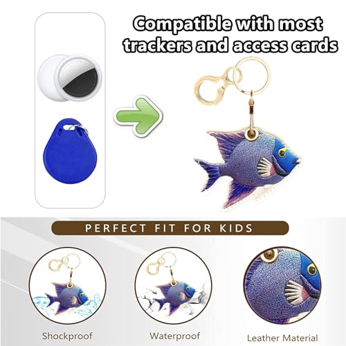 BORKUANA PU Leather Keychain Holder Protective Case Compatible with AirTag - color: Fish 1
