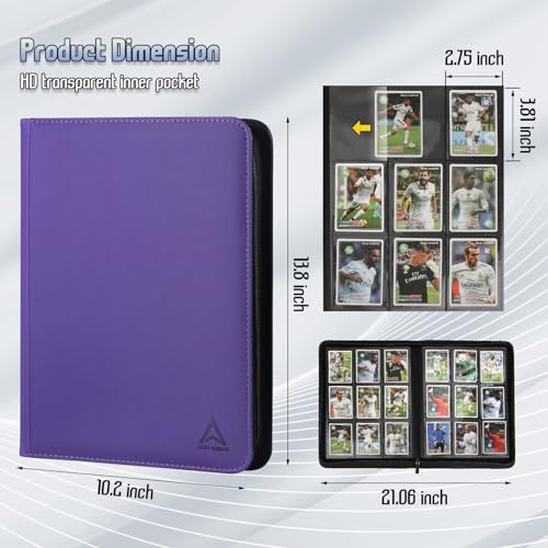 9 Pocket Card Binder - 540 Capacity with Zip Closure Premium, Double-Sided,Sturdy & Sleek PU Leather Protector for MTG, TCG, Sport & Collectible Cards (Purple) - color: Purple