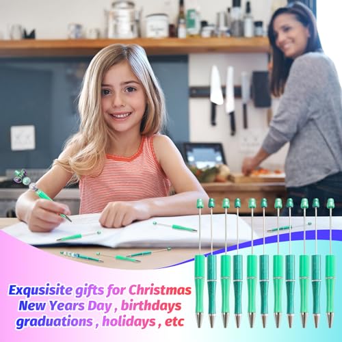 300 Pieces DIY Beadable Pen Kit – 100 Plastic Ballpoint Pens with Refills & Bags – School Supplies, Office Accessories & Decorative Items for Students & Teachers (Cyan) - color: Cyan, size: 100