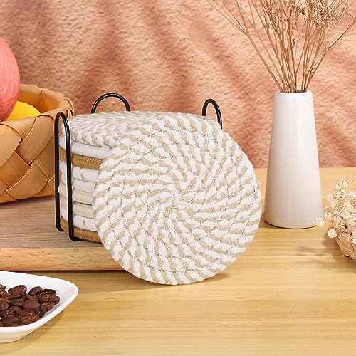 Billbotk 10 Pieces Boho Coasters for Drinks, Absorbent Drink Coasters Set for Home Decor, Fall Decorations for Home and Farmhouse, 4.3 Inches - color: Brown