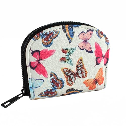 Small Zip Wallet Credit Card Wallet Coin change case Holder for women PU Leather(Butterfly) - color: Butterfly