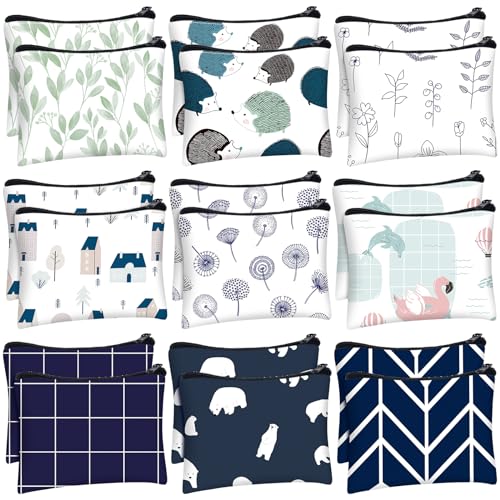 Silkfly 18 Pcs Small Canvas Coin Purse with Zipper, Change Purse for Girls