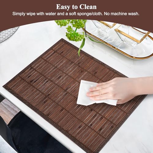 Bamboo Placemats Set of 6 with Fabric Border, Table Mats, Coffee - color: Coffee Color, size: Set of 6
