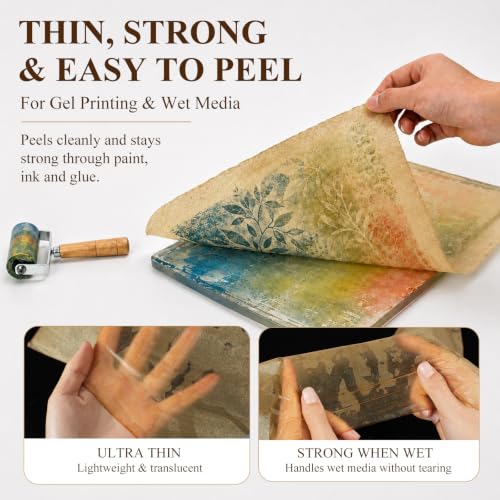 100 Sheets Cicada Wing Rice Paper - Handmade Bamboo Pulp Xuan Paper for Mixed Media, Gelli Printing & Calligraphy - Ultra-Thin, Strong & Translucent Art Paper for Collage, Layering & Journaling - color: Vintage Aged Brown