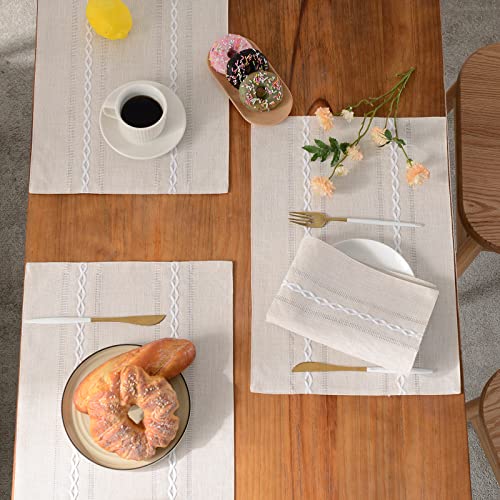 Wracra Cotton Linen Place Mats, Ivory Embroidered Placemats Set of 4 - color: Hemstitched Ivory, size: Placemats(Set of 4)