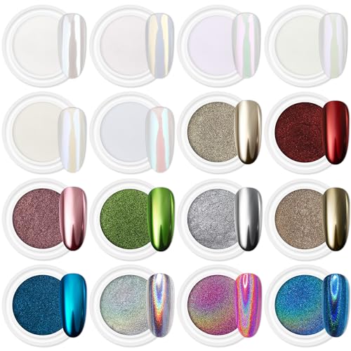 Artdone 16 Jars Chrome Nail Powder Nail Art Fimo 1g/Jar White Pearl - color: 16 Jars White Pearl