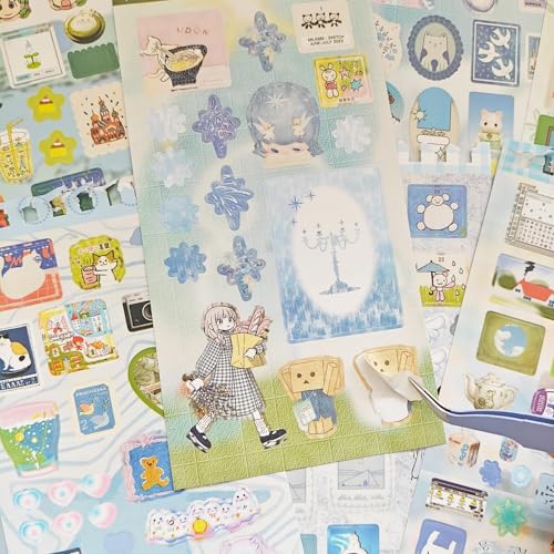 400+ Japanese Stickers Book Set,20 Sheets Kawaii Japanese Sticker Book for Scrapbooking Supplies,Korean Aesthetic Stickers for Journaling Supplies,Junk Journal,DIY Craft(Dream Blues) - color: Dream Blues