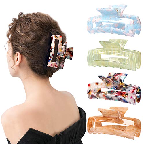 Magicsky Hair Claw Clips For Women Thick Thin Hair Updos, Medium Motley - color: L. Blue, Green, Brown, Motley, size: 1 Count (Pack of 4)