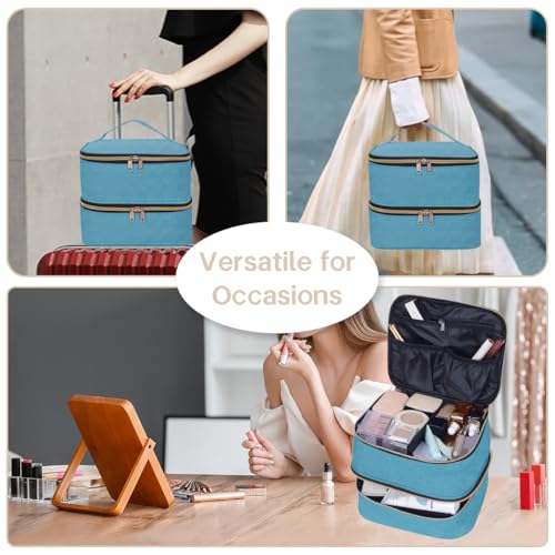 Double Layer Makeup Bag with Adjustable Dividers, Green - color: Light Green