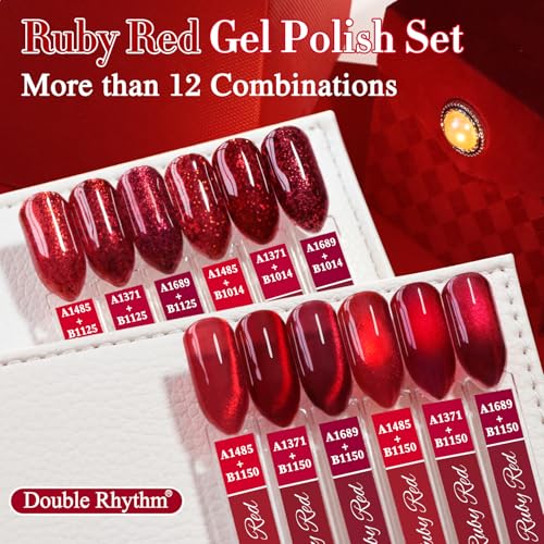 Double Rhythm 6 Pcs 15 ML Gel Polish Set Same Color Same Bottle Soak Off Gel Polish Kit Nail Art Manicure Salon DIY at Home for Women (Jelly Burgundy Red Glitter Silver -T6-56) - color: Jelly Ruby Red