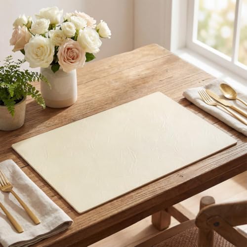 Artoid Mode Cream Faux Leather Placemats Set of 4 - color: Beige, size: 12" x 18", Rectangular Set of 4