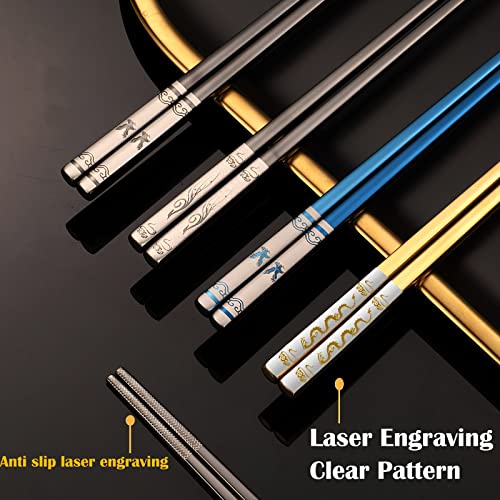 Metal Chopsticks Reusable,Stainless Steel,Titanium Plated,Black Phoenix 1PC