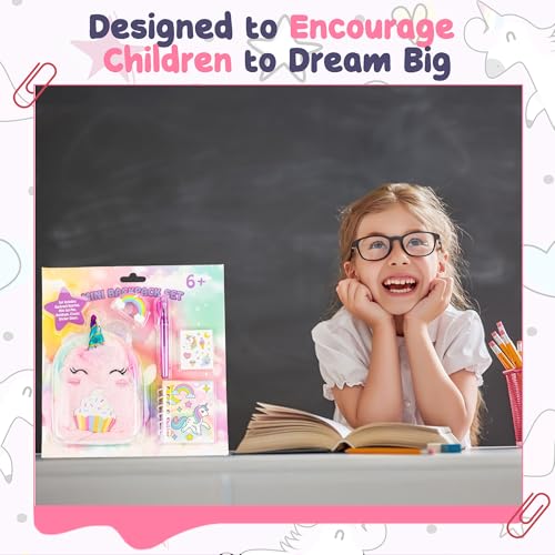 VOTUM Unicorn Keychain Charm for Backpacks, Purses, Handbags, Car Keys with Stationery Set - Includes Mini Notebook, Gel Pen, Eraser, Stickers - Portable & Fun Gift for Tweens Ages 8+ - style: Unicorn
