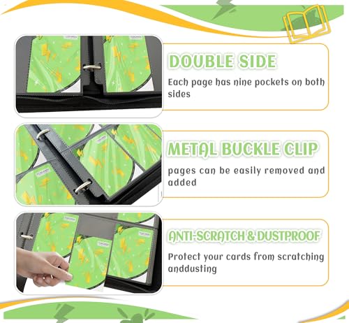 Trading Card Binder 9 Pocket,Card Binder 900 Pockets,Card Book Holder Cards with 50 Removable Sleeves,3-Ring Zip Design MTG/TCG/Sport Collectible Trading Card Albums Gifts for Boys and Girls (Green) - color: Green, size: Large