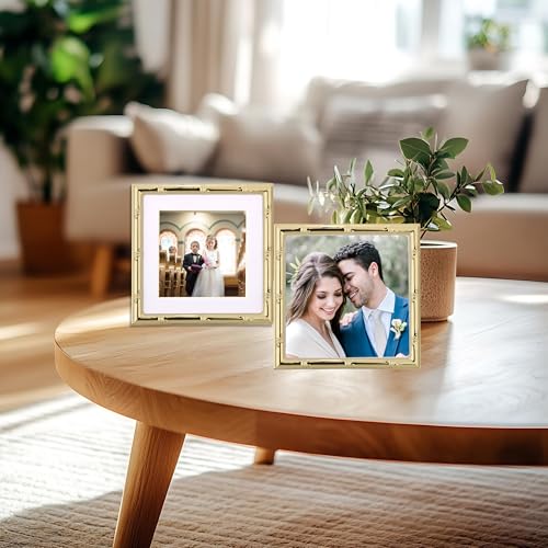 YiPinYin 4x4'' Gold Bamboo Design Metal Frame with mat for 3x3'' Set of 2, 3x3'' Elegant Gold Plated Metal Frame, Soft Touch Velvet Mat Desktop - color: Gold, size: 4x4 Mat 3x3 2PK