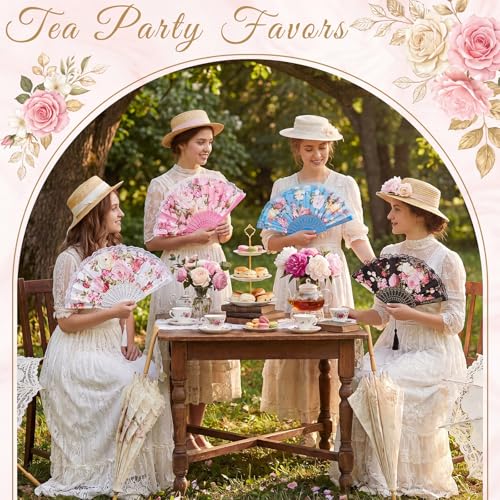 Ecally 12 Pack Lace Folding Hand Fans, Victorian Spanish Style in White Blue Pink Black, Bulk Foldable Fans for Tea Party Favors, Wedding, Bridal Shower, Quinceañera, Baby Shower, Birthday Decor - color: 4 Colors, size: Victorian