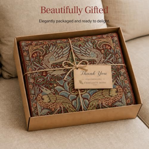 William Morris Peacock and Dragon Red Tapestry Throw Pillow Cover 16 x 16in - color: Peacock and Dragon Red