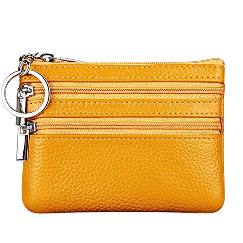 Women Genuine Leather Coin Purse Keychain Change Purse - color: Yellow