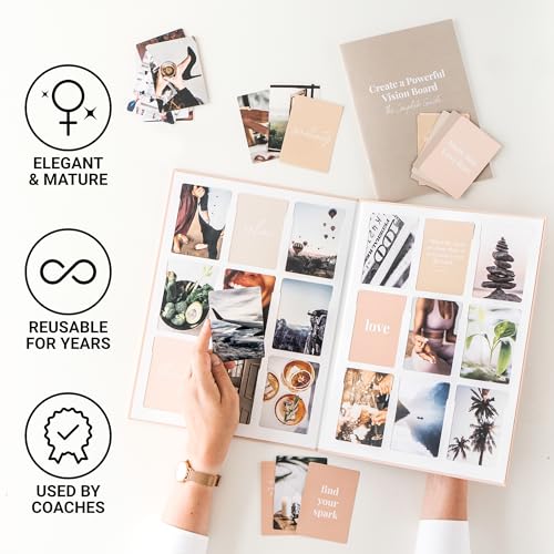 Vision Board Kit for Women - 168 Cards with Premium Pictures & Quotes, Foldable Board & Guide Book | Complete Manifestation Clip Art Craft Supplies for Adults | Original Dream Plan Do All-in-One Kit - color: Vision Board Kit for Women