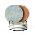 6Pcs Absorbent Coasters Set with Holder,Ceramic Drink Coaster,4 in（A7） - color: Gilded Relief