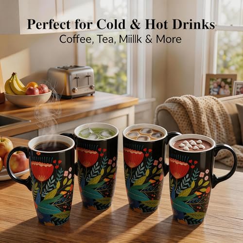 Topadorn 17oz Ceramic Coffee Mug with Lid, Cardinal Bird Floral Cup - color: Bird & Floral