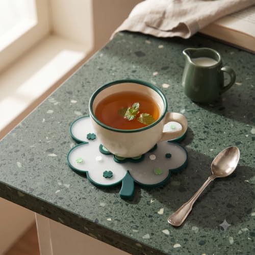 Kawaii Coasters Office Desk Accessories Clover Coasters Set of 2 Desk Decor - size: Small Green Clover 2pcs