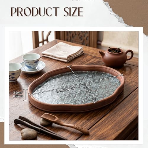Glass Serving Tray with the Crabapple Pattern and Walnut Rectangular Serving Platter, Vintage Floral Edge Decorative Countertop Organizer for Vanity, Coffee Table, Jewelry Display (Clear) - color: Clear