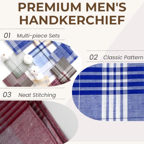 12 Pack Men's Handkerchiefs for Men Classic Assorted 16 Inch Large Mens Pocket Square Hankies Gents Hankerchieves