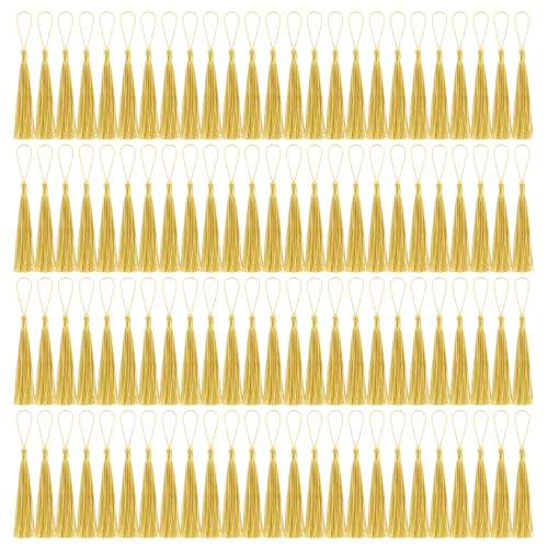 100 Pcs Bookmark Tassels Bulk Champagne Gold Soft Craft Silky Handmade Mini Tassels for Jewelry Making with Loops for DIY Craft Accessory Dress Decoration - color: Champagne Gold