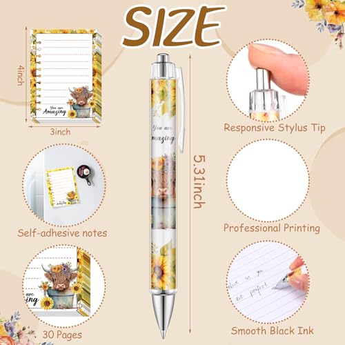 Eaasty 20 Pieces Highland Cow Gift Set Sticky Notes with Pens, Pencil Bags Makeup Bags Animal Lover Gift, 3 x 4 Inches Cute Note Pads, Funny 1.0 mm Ballpoint Pens, Office Supplies for Women - style: Highland Cow