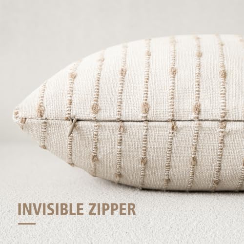 Foindtower Decorative Striped Boucle Throw Pillow Covers 18x18 Cream Camel - color: Irish Cream, size: 18" x 18" (Pack of 2)