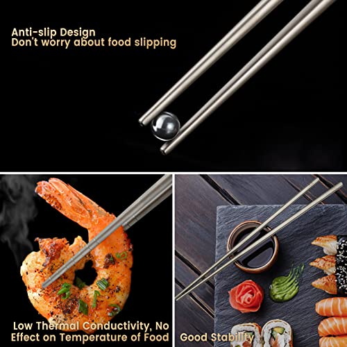 Pure Titanium Chopsticks 1 Pair with Carry Case, 9' Lightweight Reusable Travel Utensils, Non-Slip, Dishwasher Safe, Eco-Friendly, Portable, Grey, 2023 Gift - color: TKZ-Y