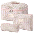 HBselect Quilted Makeup Bag, 3Pcs Cotton Large Travel Makeup Bags Organizer - color: A-3PCS-Floral 16