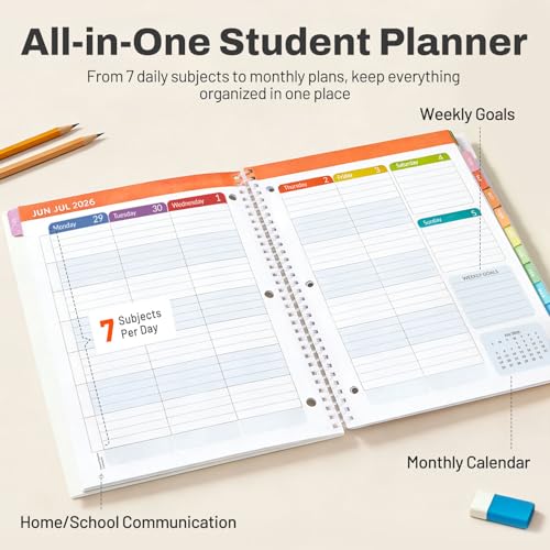 Student Planner 2026-2027, SUNEE Academic Weekly & Monthly Plan Book, Jul. 2026 - Jun. 2027, 8.5"×11" School Planner, Lesson Plan Book with Week's Goals, Bookmark, Monthly Tabs, 3-Hole Punched, Black - color: Black, size: A4 8.5"×11"