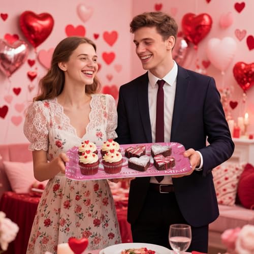 Vesici 4 Pack Valentine's Day Melamine Serving Trays, 13x10 Large Rectangular Platters for Party Food, Shatterproof Heart Cookie Plates for Appetizers, Romantic Dinner & Galentine's Kitchen Decor - style: Valentine's Day