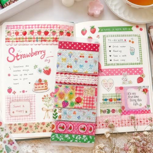 Washi Tape Set - 35 Rolls 2M Per Roll Strawberry Pastel Cute Scrapbook Tape - color: Colorful Strawberry Farm