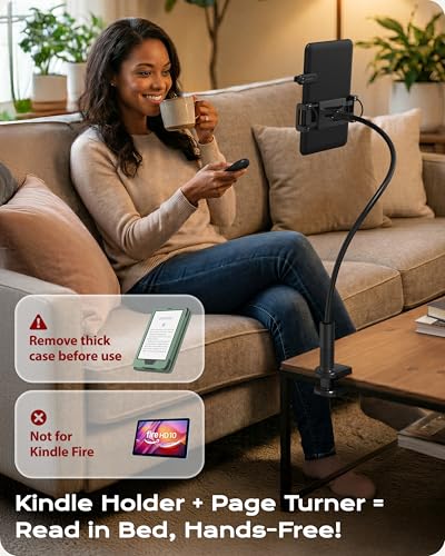 Stouchi Gooseneck Kindle Holder with Remote Page Turner for Bed Reading