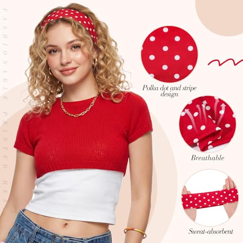 obeoby 8 Pcs Polka Dot Headbands for Y2k Outfits, Non-Slip Cloth Headband - color: Polka dots