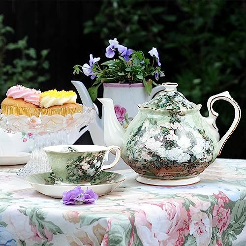 Teapot 30 oz Vangogh Paintings Bone China Loose Tea Pot Floral Design Vintage Ceramic Coffee Water Pot European Style Porcelain (White Rose) - color: White Rose