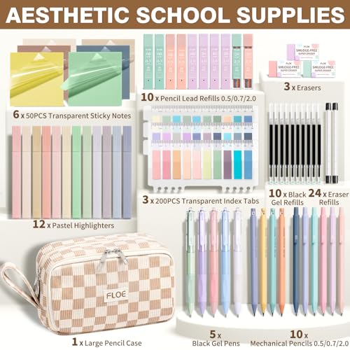 62PCS Aesthetic School Supplies Cute Back to School Supplies Stationary Set - color: Beige Checked