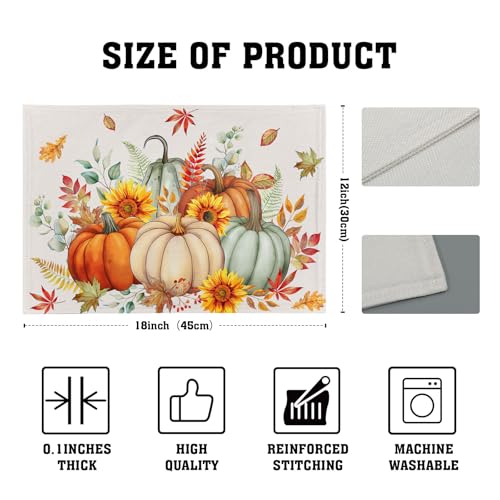 Pumpkins Maple Leaves Placemats Set of 4 Sunflowers Autumn Thanksgiving Table Mats 12 x 18 Inch Farmhouse Decoration for Party Dining Kitchen - color: Watercolor Pumpkin