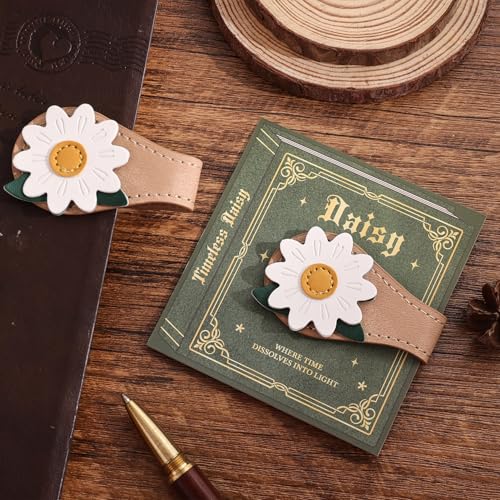 2PCS Vintage Magnetic Leather Bookmark, Leather Magnetic Bookmarks for Women, Magnetic PU Bookmarks Clip Book Accessories, Daisy & Tulip - style: Daisy & Tulip