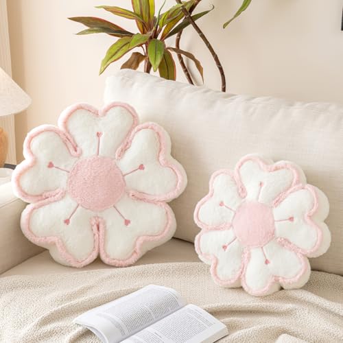 Flower Shaped Decorative Throw Pillow Cushion for Bed Couch, Cute Flower Plush Throw Pillows Home Decor Floor Pillow Seating Cushions (Ivory White, 17.7 Inches) - color: Ivory White, size: 17.7 Inches
