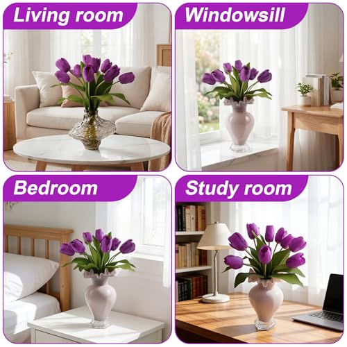 10 Stems 14 Inch Tulips Artificial Flowers Realistic Faux Flowers - color: Purple