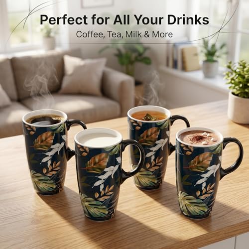 Topadorn 17oz Ceramic Travel Mug with Lid and Handle, Botanical Leaf Coffee Mug, Spill-Resistant, Microwave & Dishwasher Safe, Gift Box Included - color: Leaf