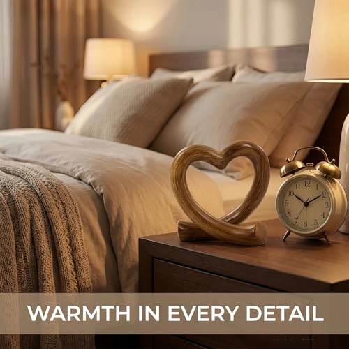 Lescafita Heart Decor Sculpture, Rustic Farmhouse Love Heart Statue Natural Home Decor for Living Room Shelf Desk Coffee Table, Housewarming Gift - color: Imitation Wood Grain