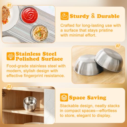 LIEMAND Stainless Steel Small Dipping Bowls, 3.5oz, 8-Pack, Silver - color: Silver