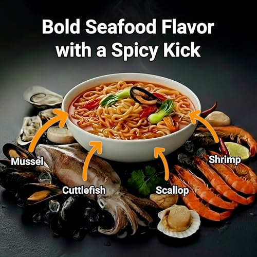 Nongshim Champong Noodle Soup, Smoky Spicy Seafood Korean Ramen, 4 Pack