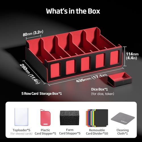 Trading Card Storage Box 5-Row 3900+ Capacity, Black Red - color: Black Red, size: 3900+ with Magnetic Lid
